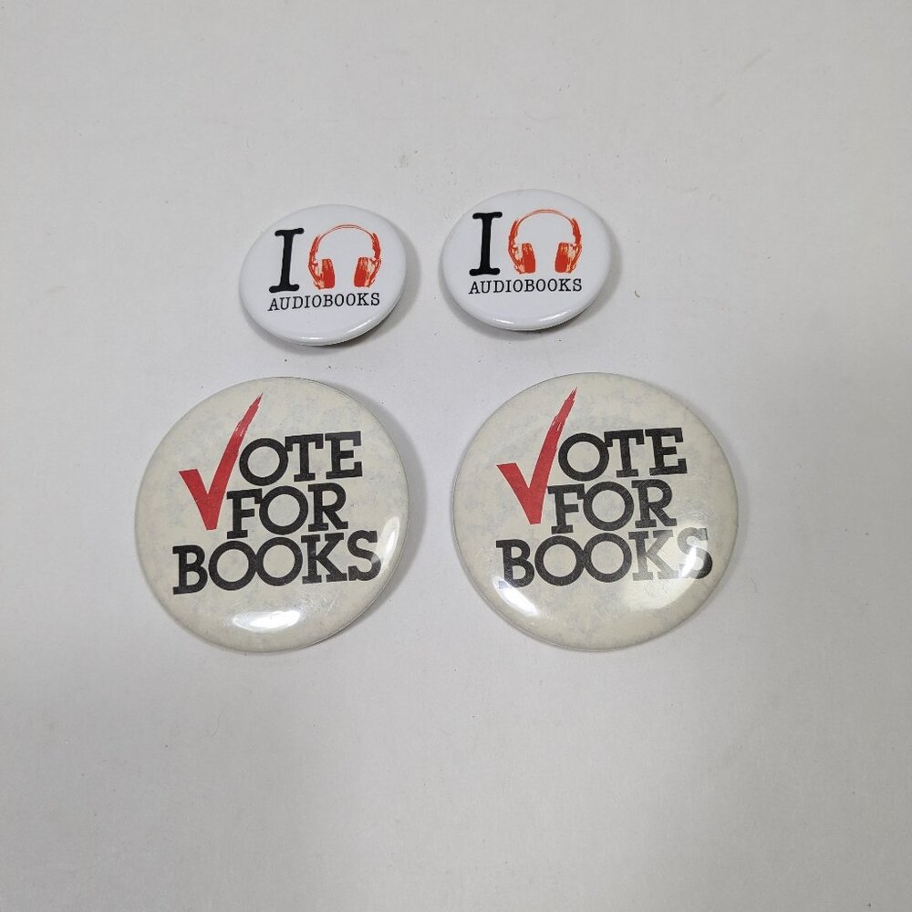 Vote for Books I Heart Audiobooks Button Pin Lot 4 Duplicates Vintage 1980s